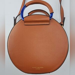 Kurt Geiger London Harriet Leather Circle Crossbody Bag Tan w/Blue Handles